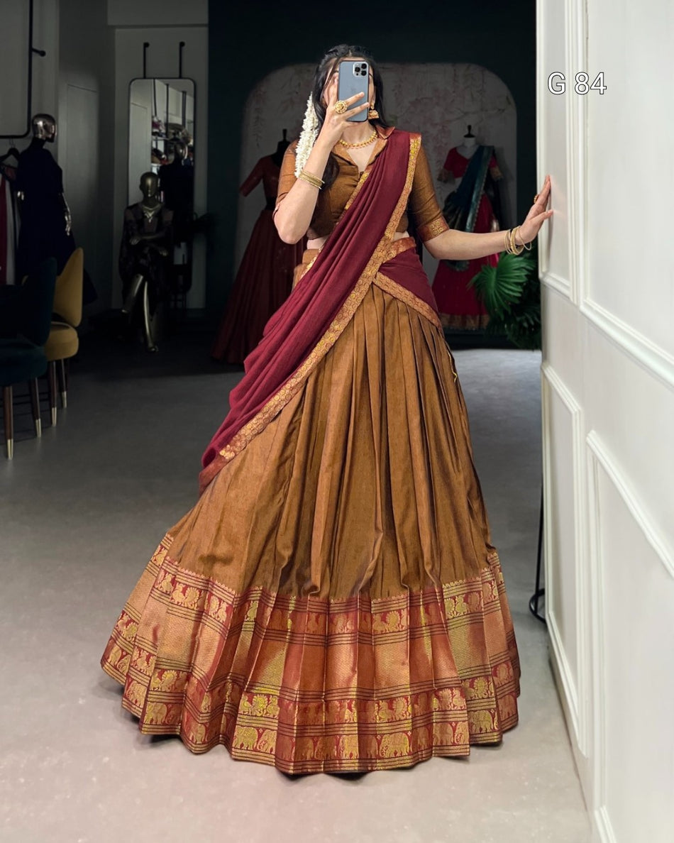 Narayan Pet Cotton Lehenga with Zari Weaving Work – G 84 Mustred