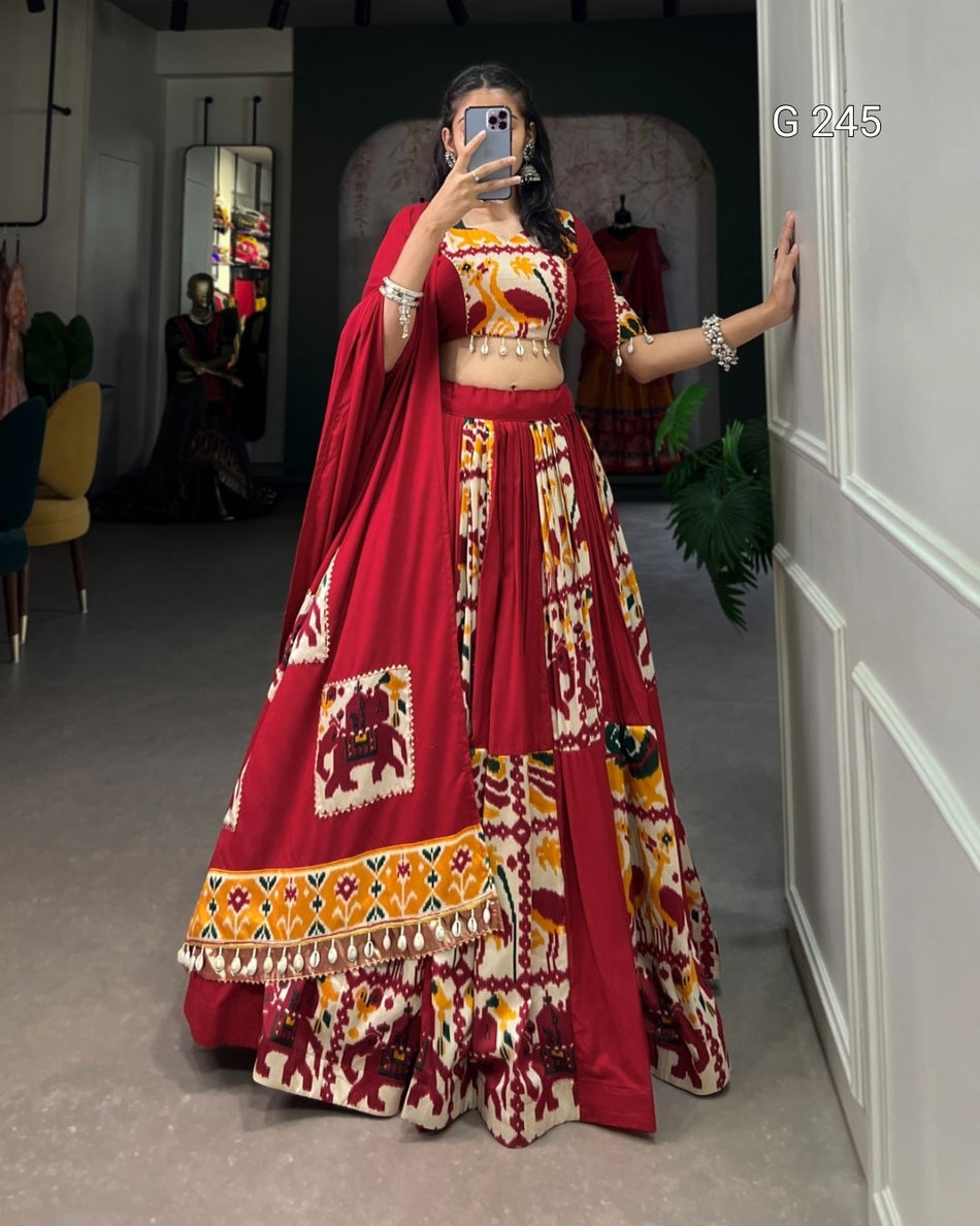 Plain and Printed Rayon Lehenga with Gota Patti & Cowrie Lace – G 245