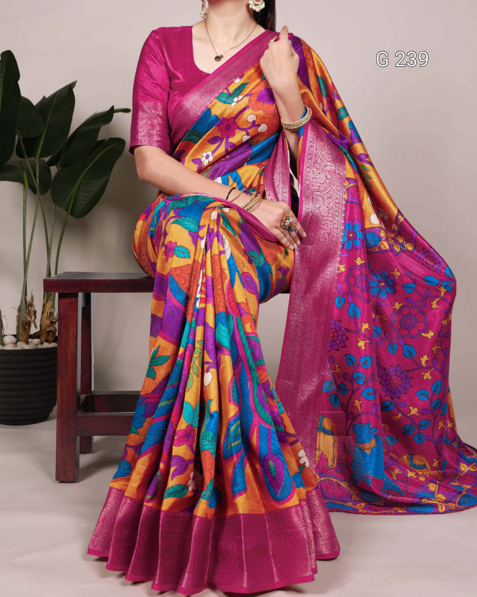 Printed Zari Weaving Tasar Silk Saree – G 239 Mustard