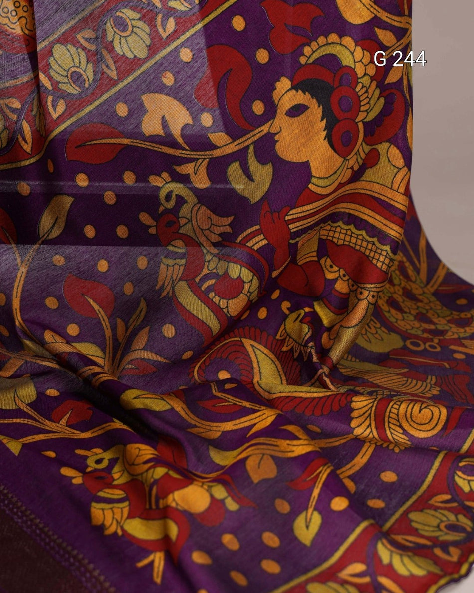 Traditional Floral Printed Polyester Viscose Chanderi Saree with Zari Weaving – G 244 Mustard