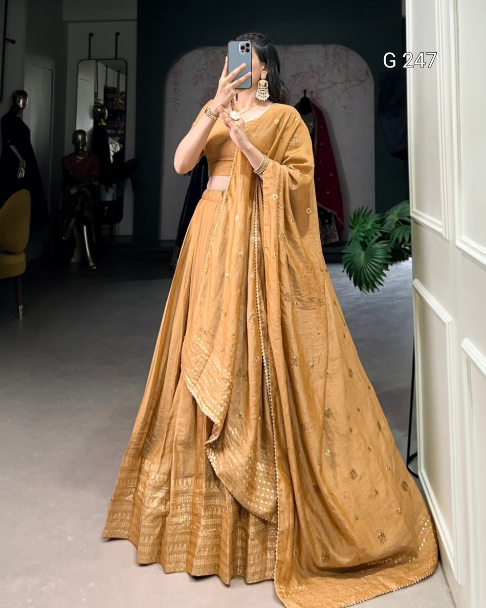 Zari Weaving Pure Chanderi Lehenga with Lace Border – G 247 Mustard