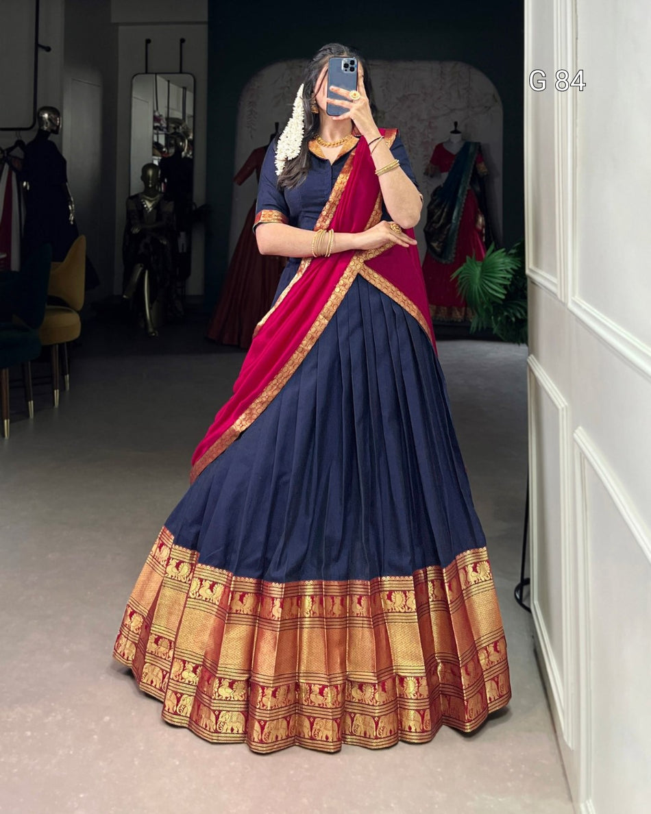 Narayan Pet Cotton Lehenga with Zari Weaving Work – G 84 navy blue