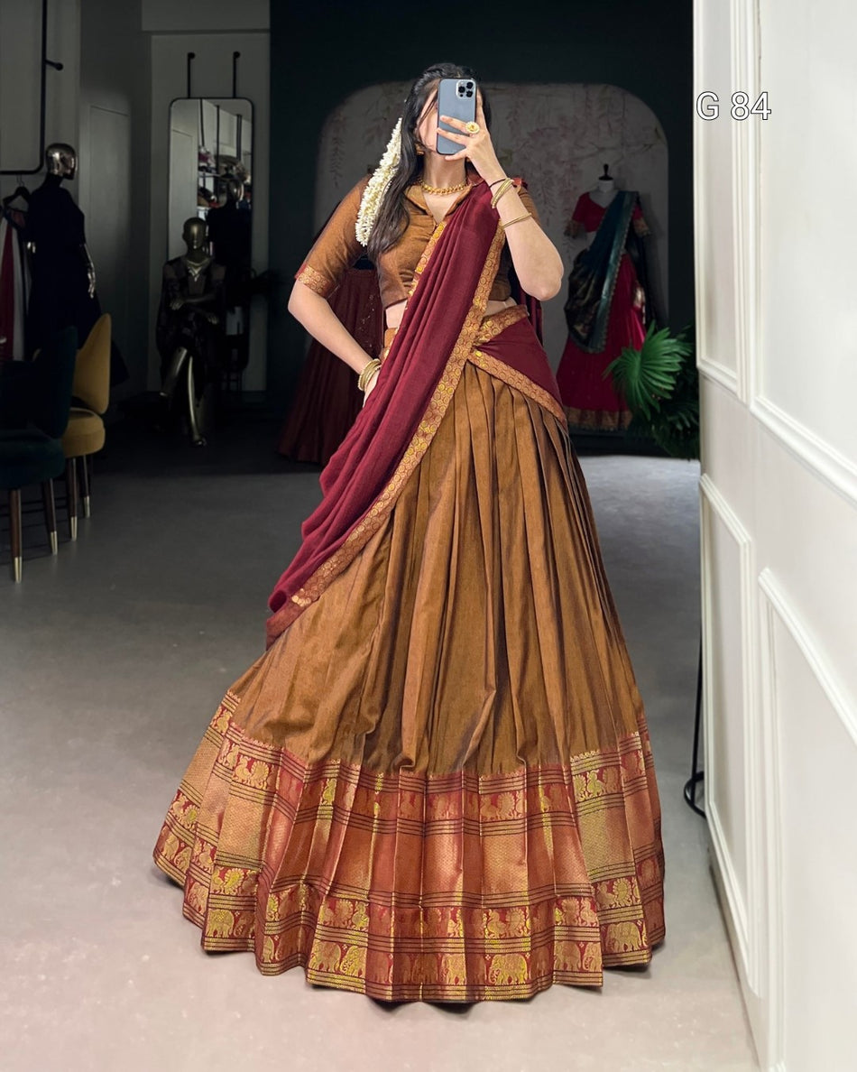 Narayan Pet Cotton Lehenga with Zari Weaving Work – G 84 Mustred