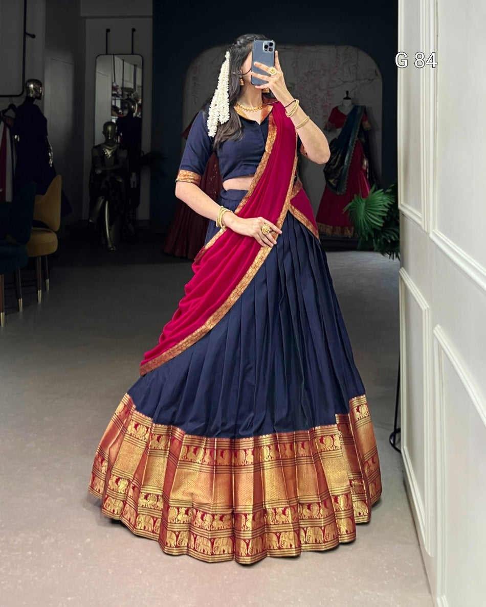 Narayan Pet Cotton Lehenga with Zari Weaving Work – G 84 navy blue