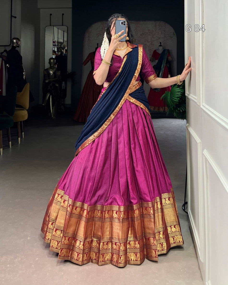 Narayan Pet Cotton Lehenga with Zari Weaving Work – G 84 Pink
