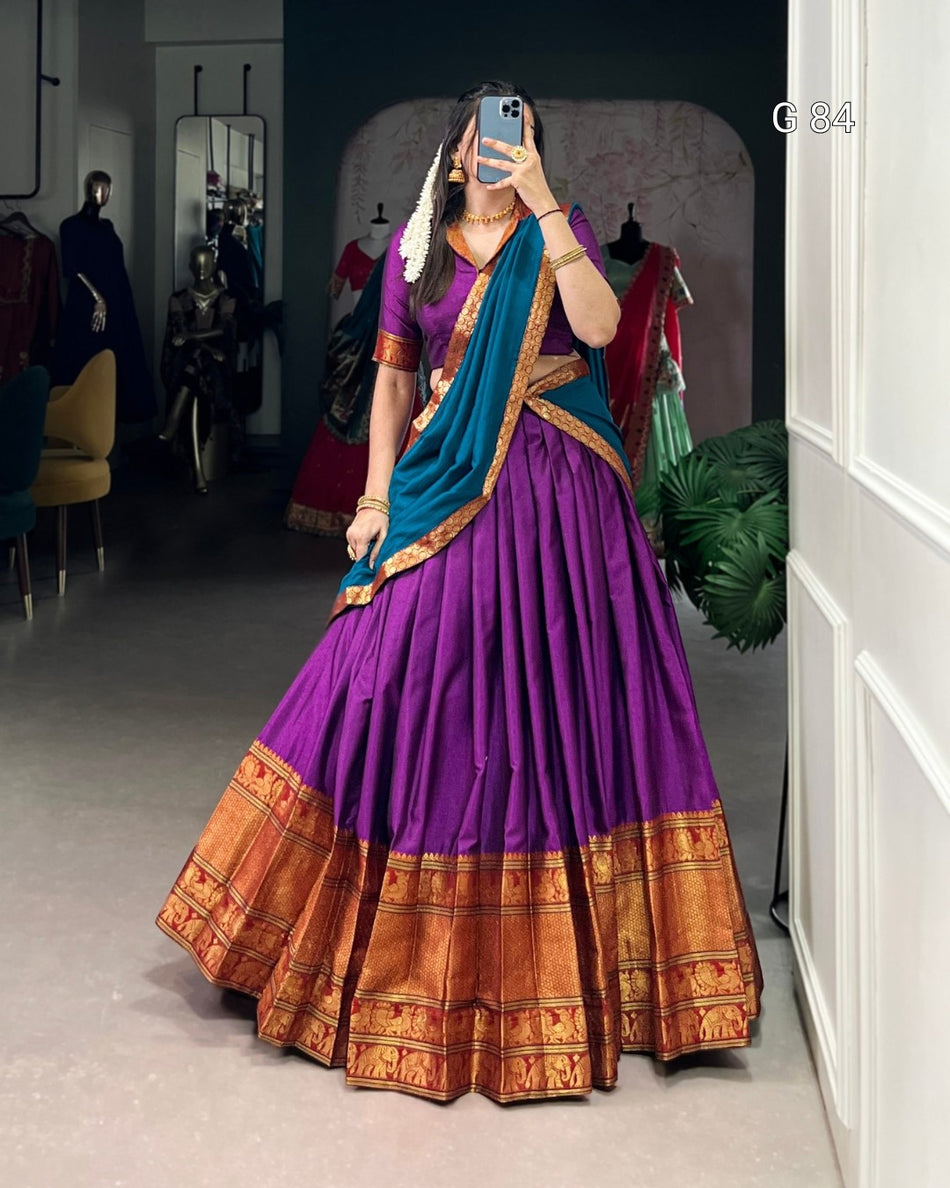 Narayan Pet Cotton Lehenga with Zari Weaving Work – G 84 Purple