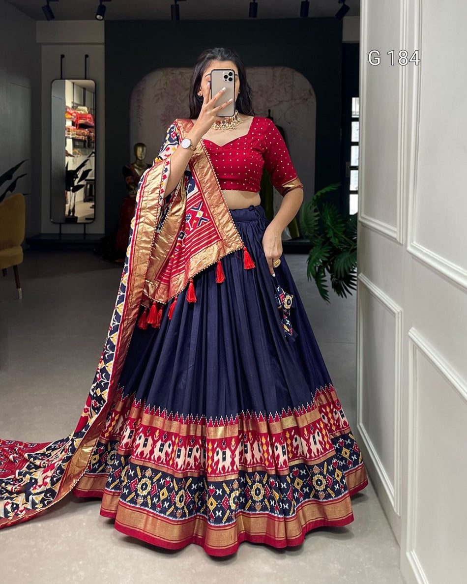 Tussar Silk Lehenga with Patola Print & Foil Work – G 184