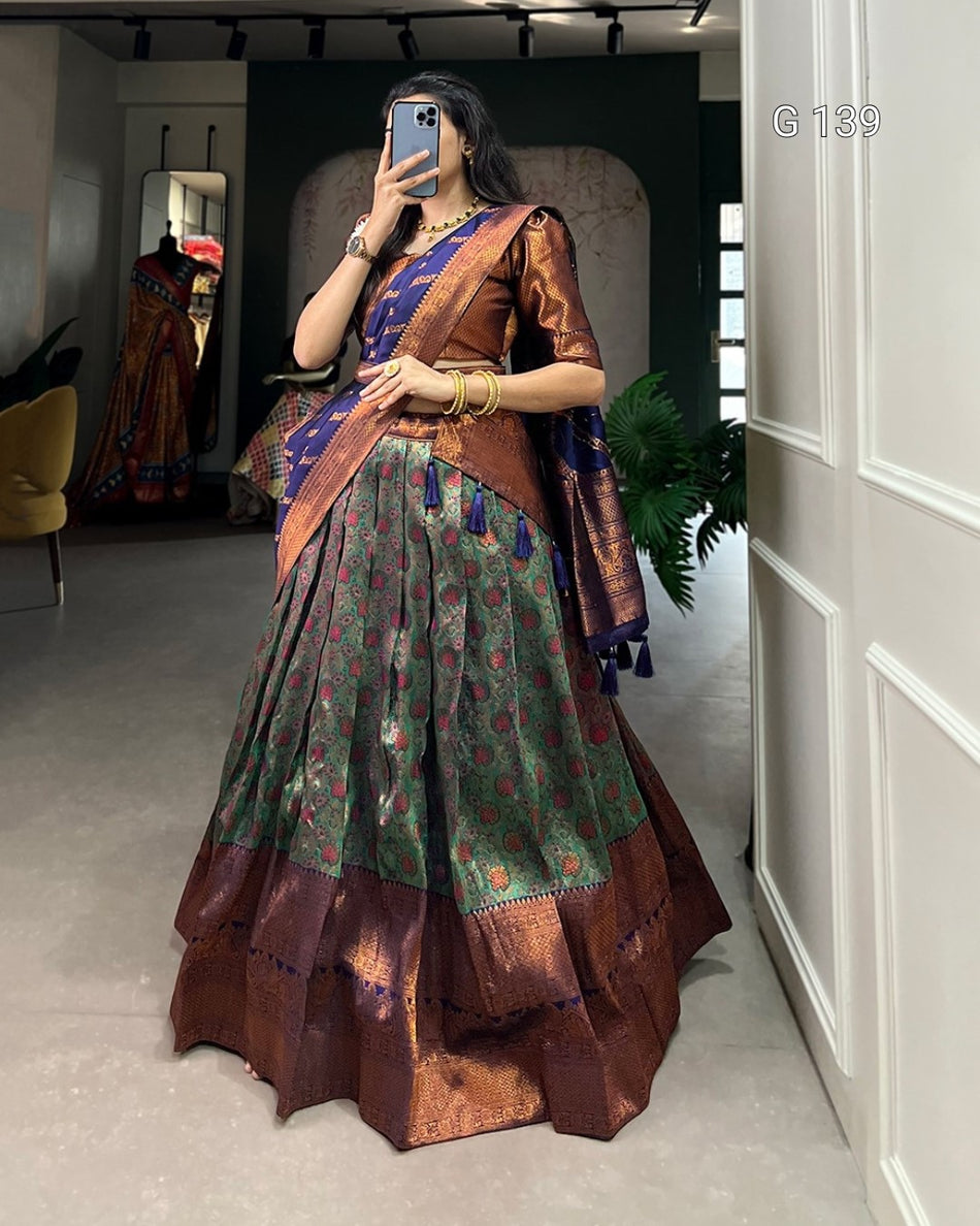 Navy Blue Jacquard Silk Lehenga with Zari Weaving Work & Tassel Dupatta-G 139 Navy Blue