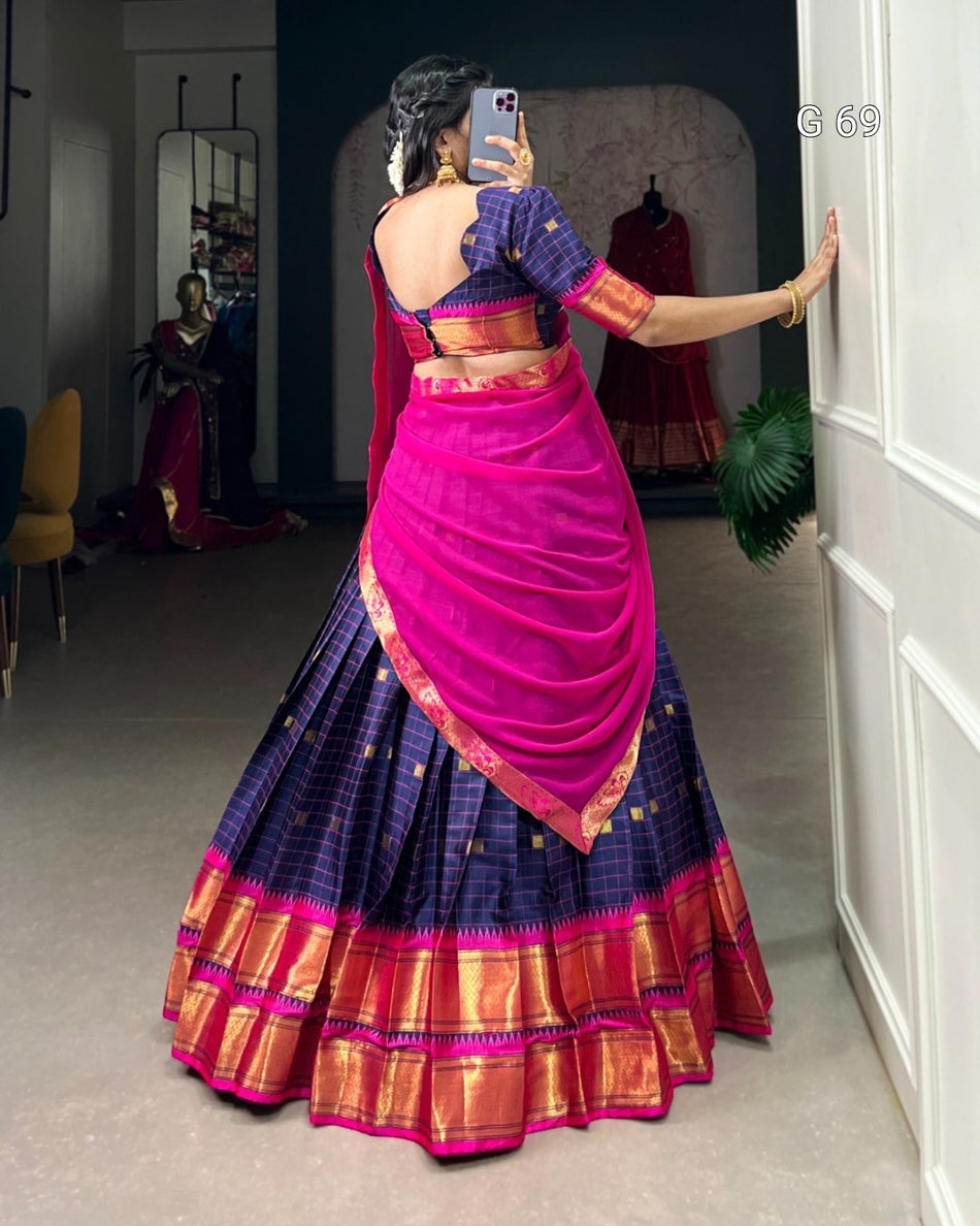 Cotton Silk Lehenga with Weaving Work & Paithani Concept – G 69 Navy Blue