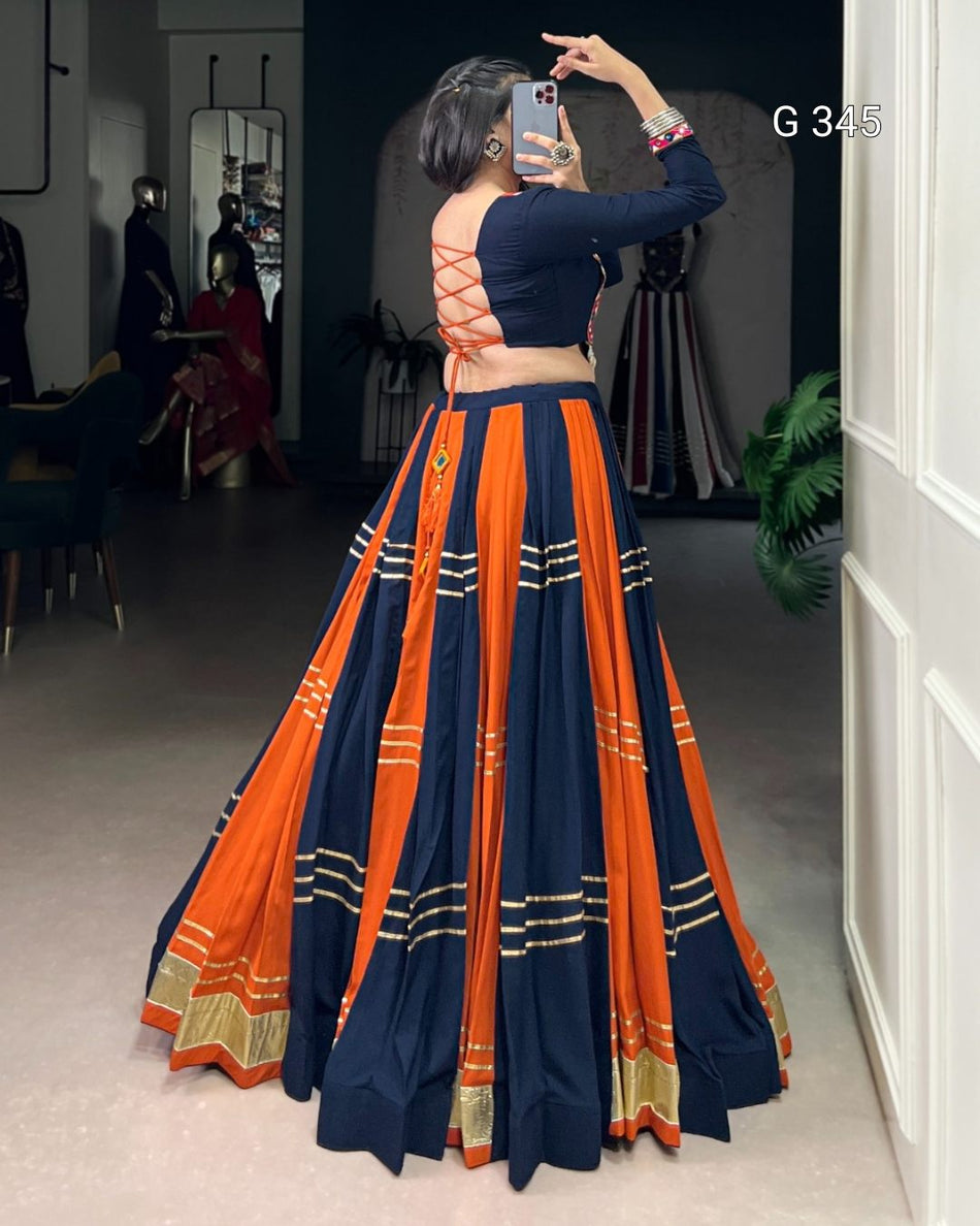 Navy Blue Pure Rayon Lehenga with Embossed & Gotta Patti Lace Work - G 345 Navy Blue