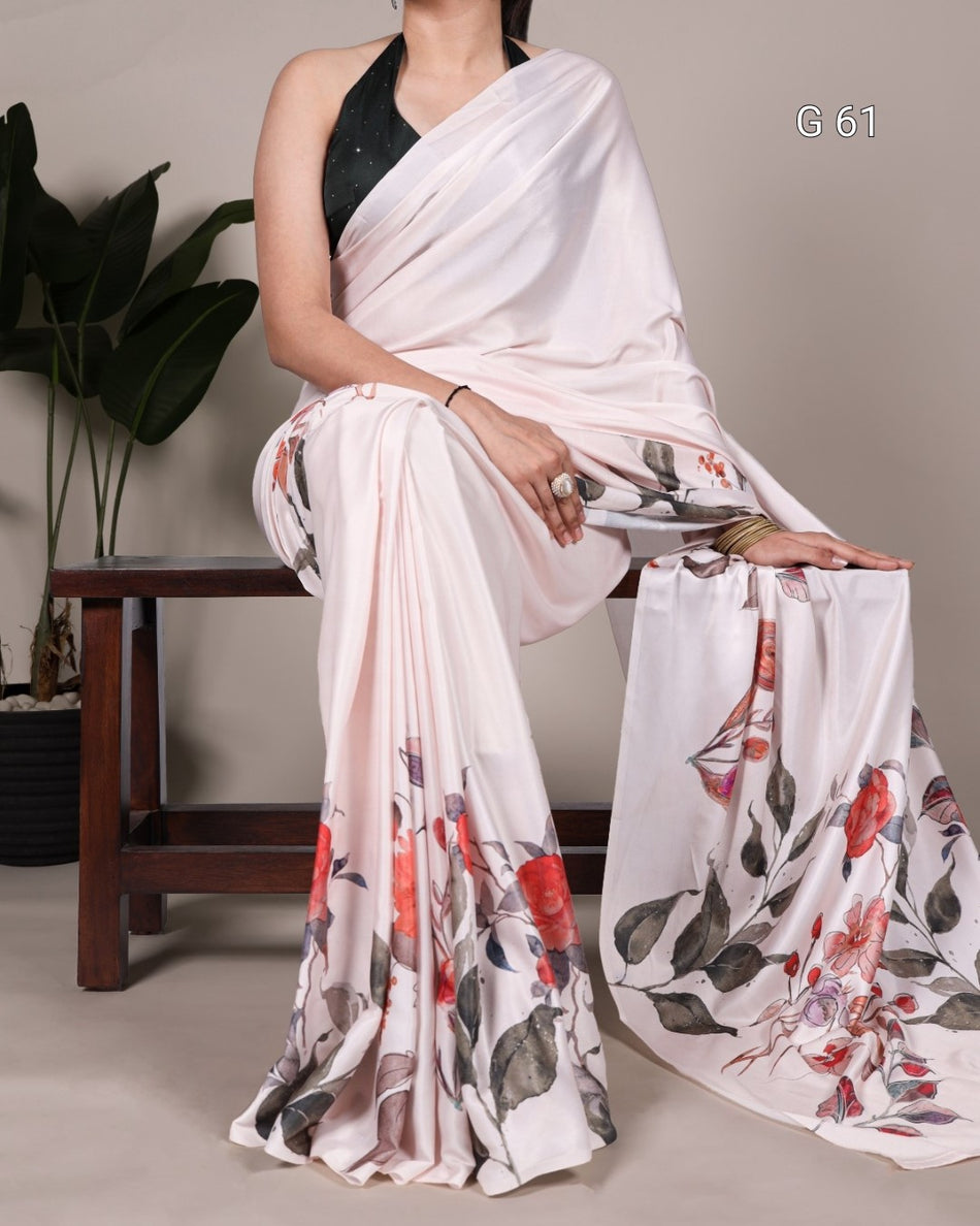 Satin Silk Printed Saree – G 61
