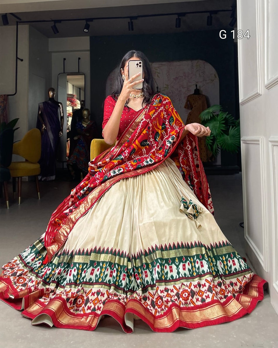 Tussar Silk Lehenga with Patola Print & Foil Work – G 184