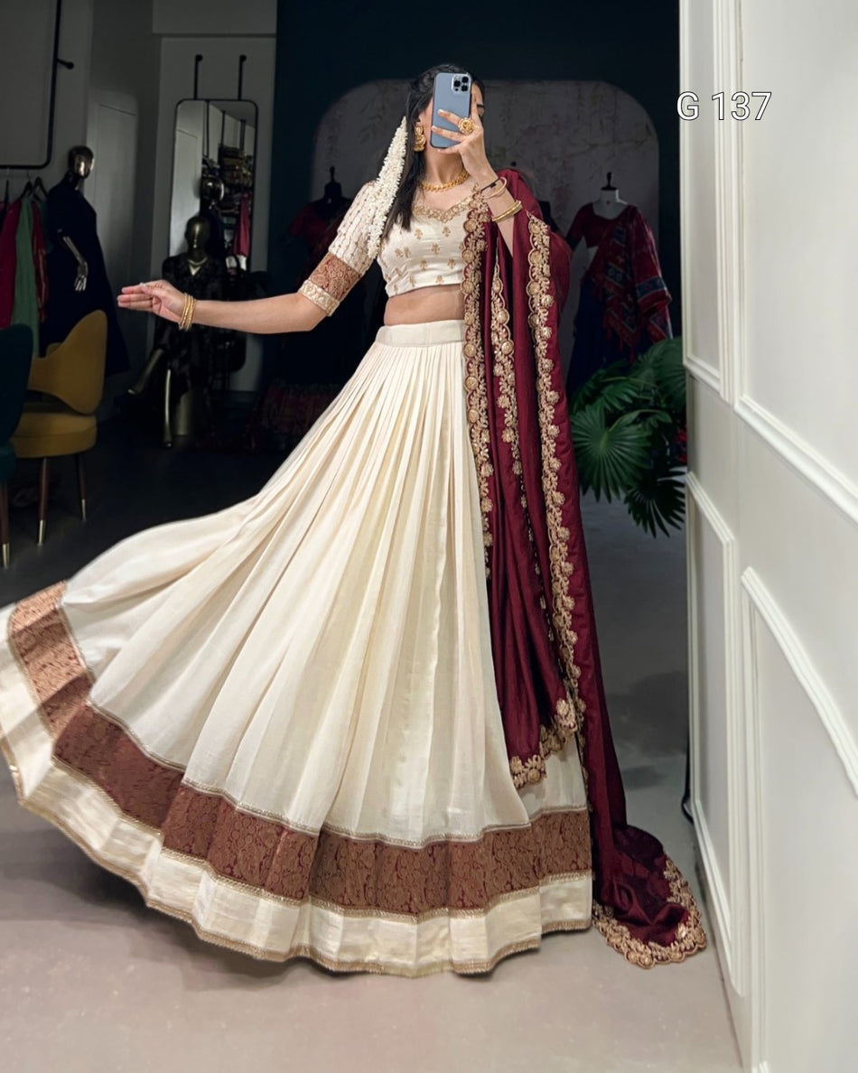 Vichitra Silk Lehenga with Zari Weaving Work & Sequins Lace Border – G 137