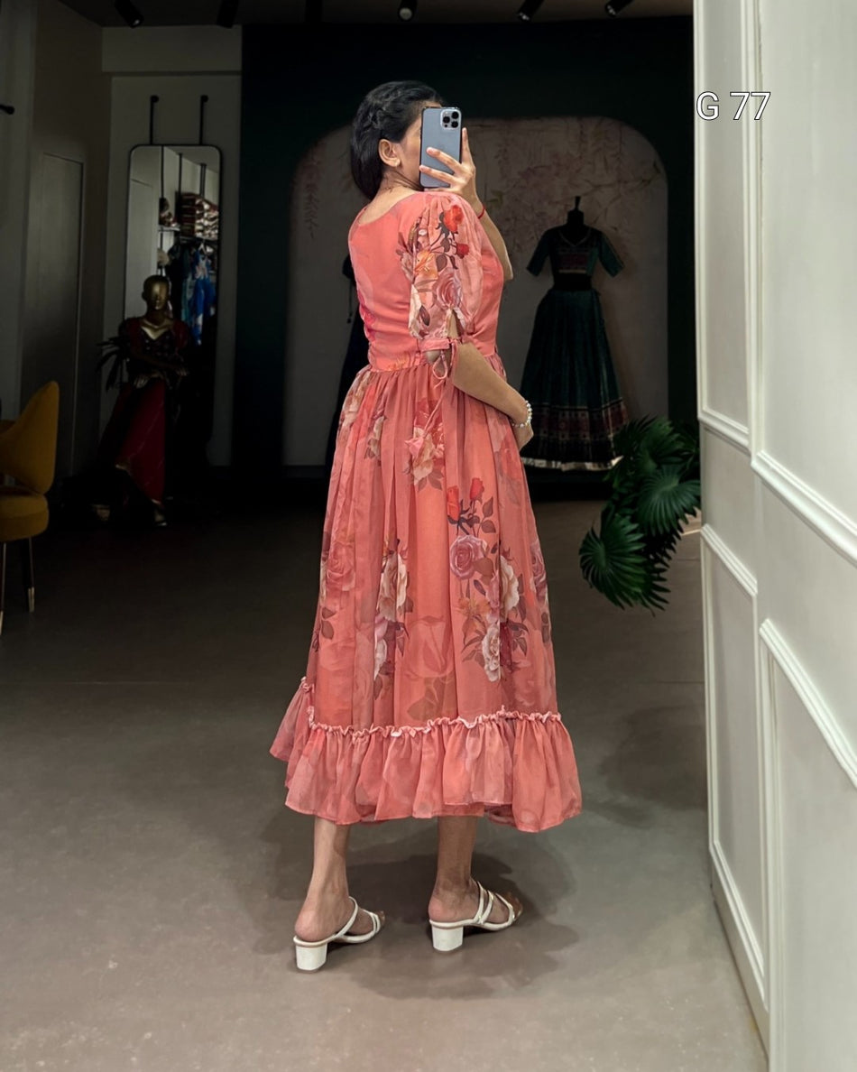 Floral Printed Georgette Frock – G 77 Orange
