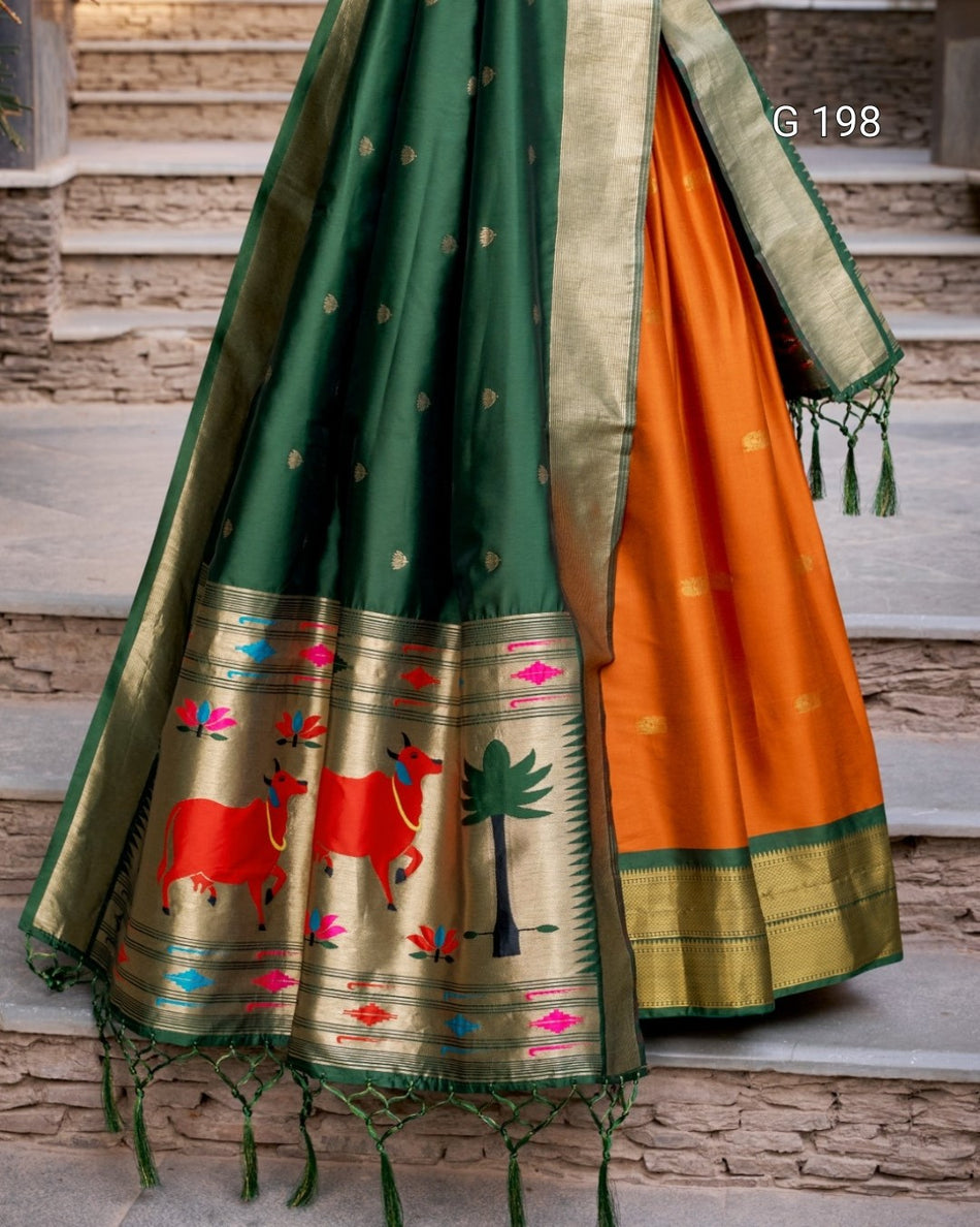 Orange Jacquard Silk (Paithani) Lehenga with Zari Weaving Work – G 198 Orange