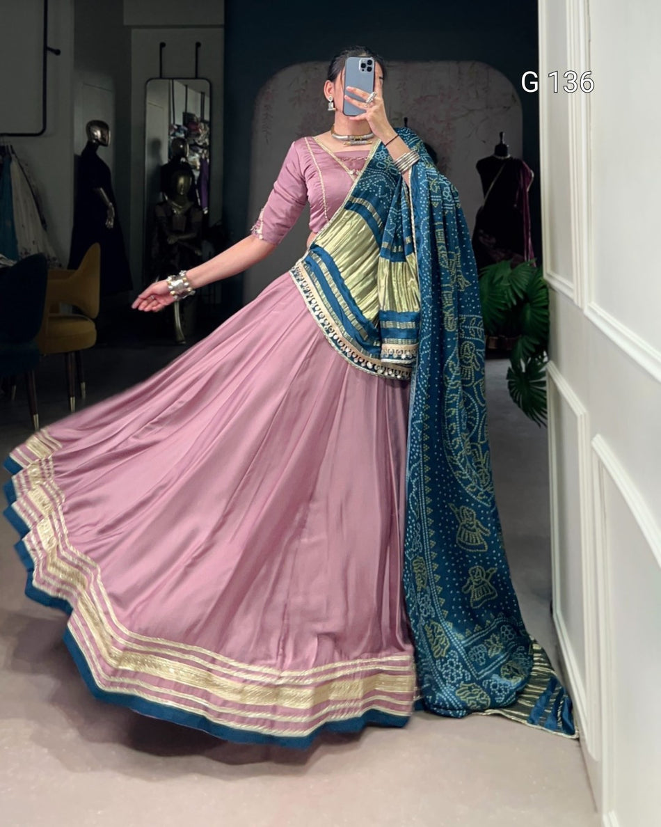 Silk Georgette Lehenga with Original Mirror Lace Touch Up & Digital Print Dupatta – G 136
