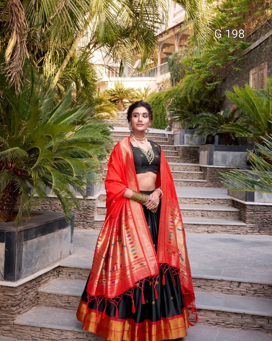 Black Jacquard Silk (Paithani) Lehenga with Zari Weaving Work – G 198