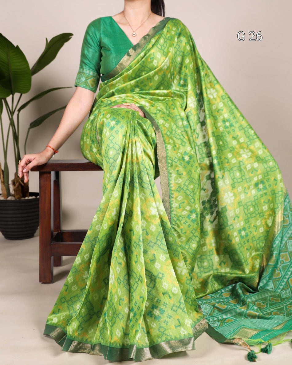 Patola Print Jacquard Silk Saree with Zari Weaving – G 26