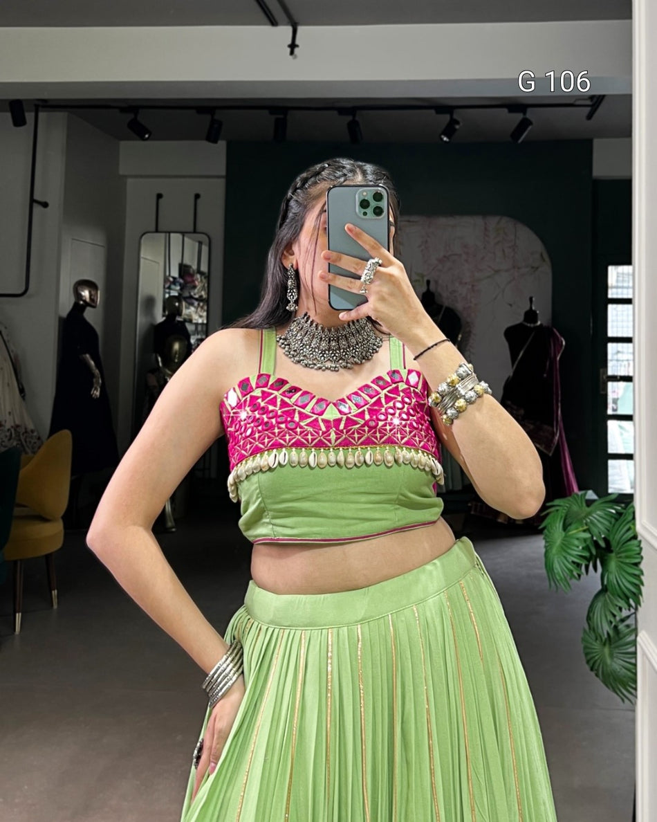 Pure Rayon Lehenga with Embossed Design & Gotta Patti Lace Touch Up – G 106 Parrot