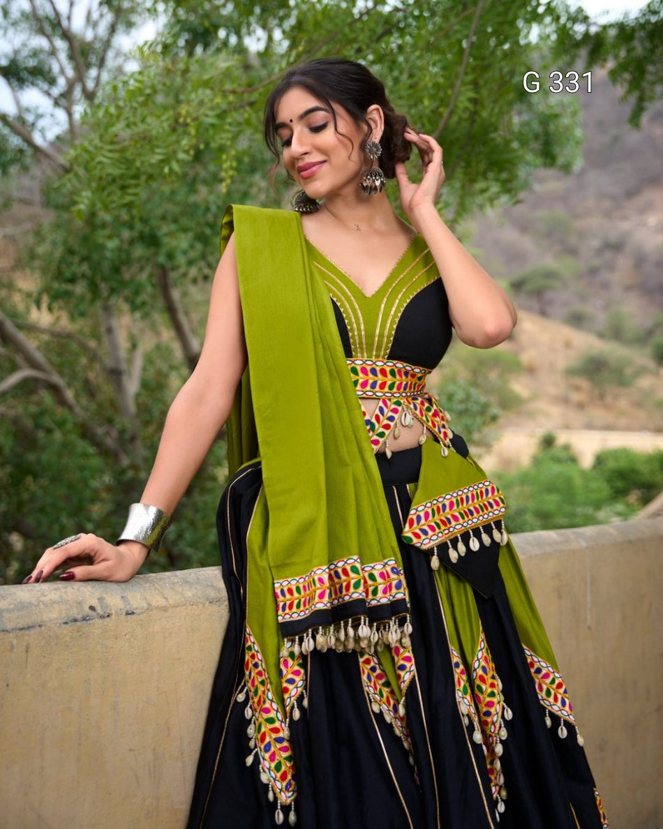 Pure Cotton Lehenga with Gamthi & Gota Patti Work – G 331 Parrot