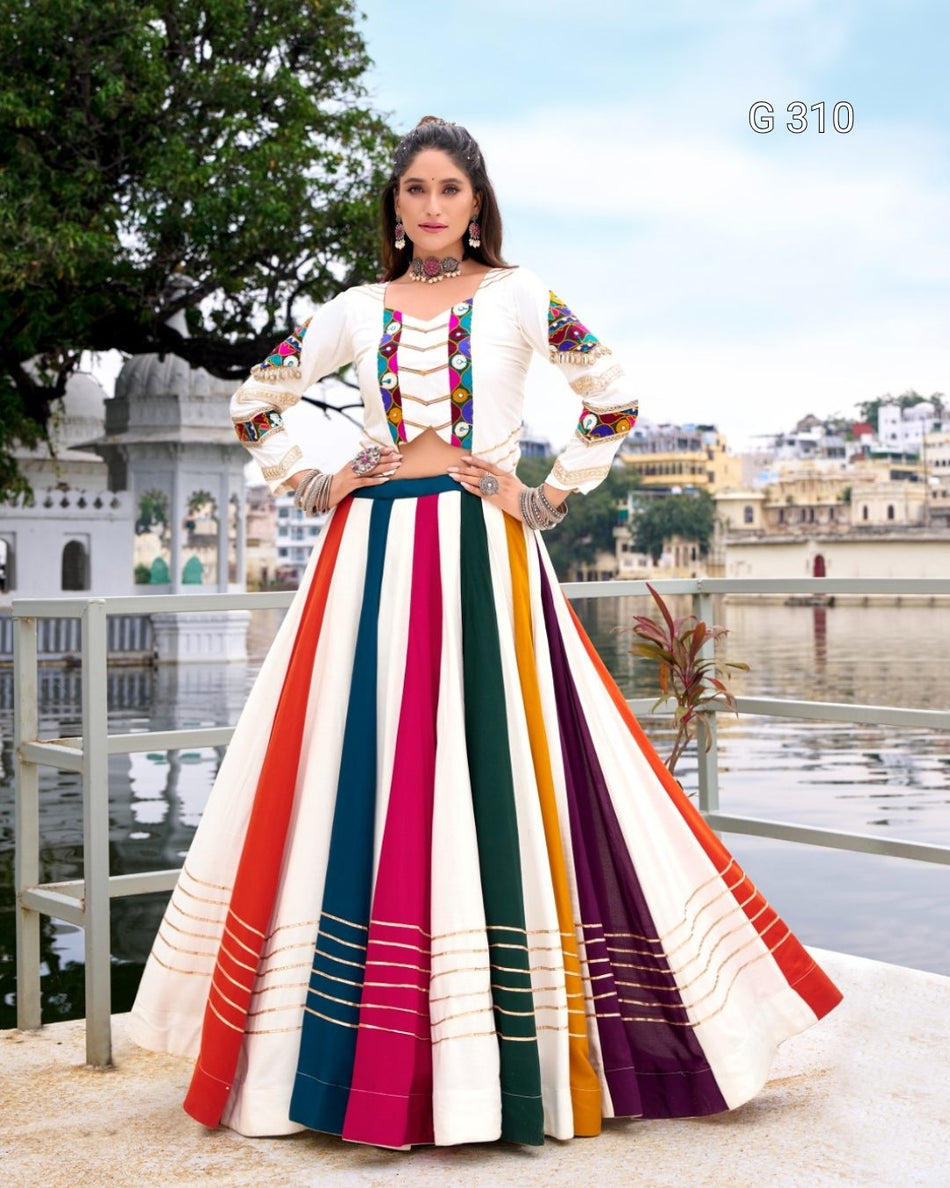 Pure Rayon Lehenga with Gota Patti & Mirror Work – G 310 White