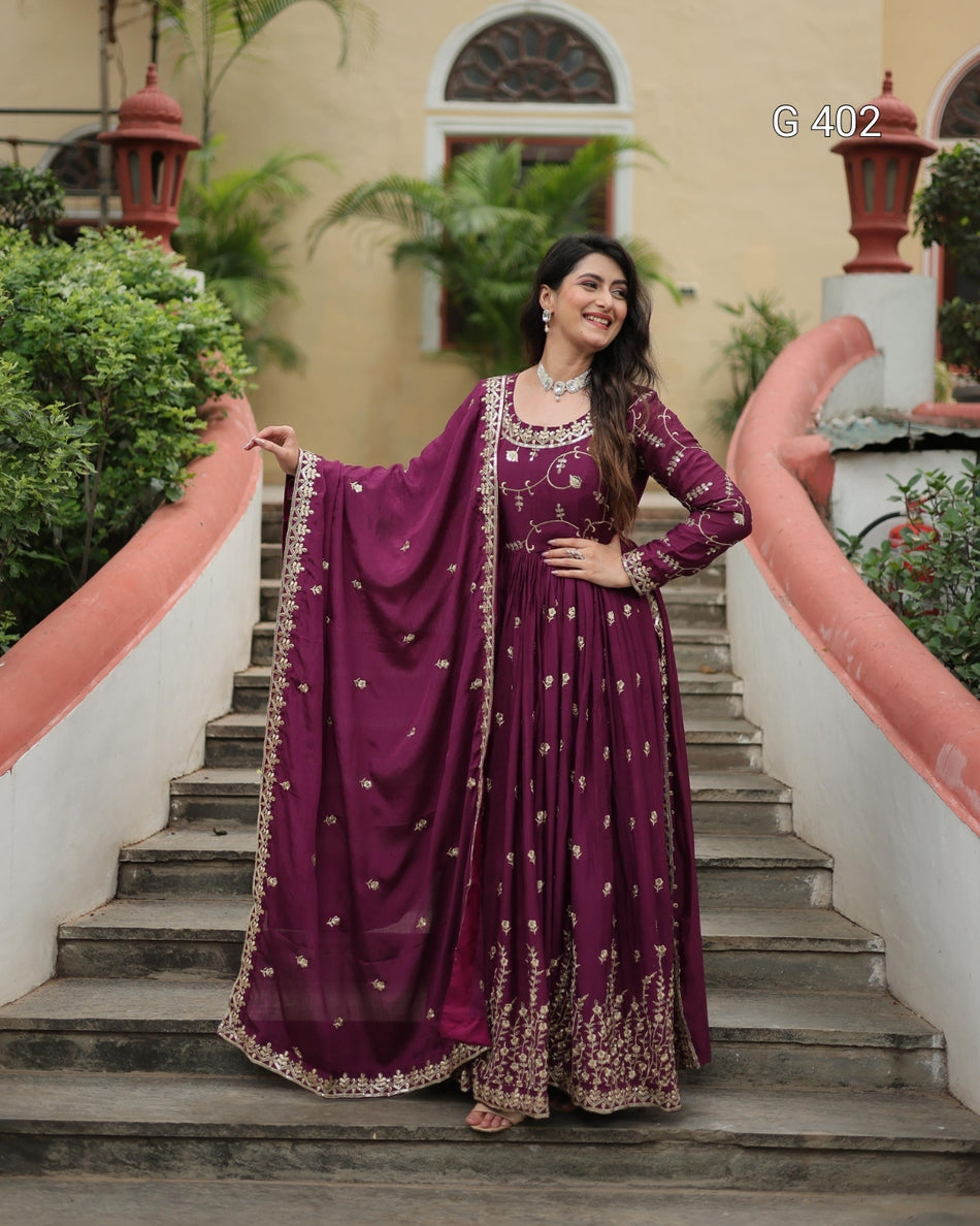 Chinon Kurti with Sequins Embroidered Sharara & Dupatta – G 402