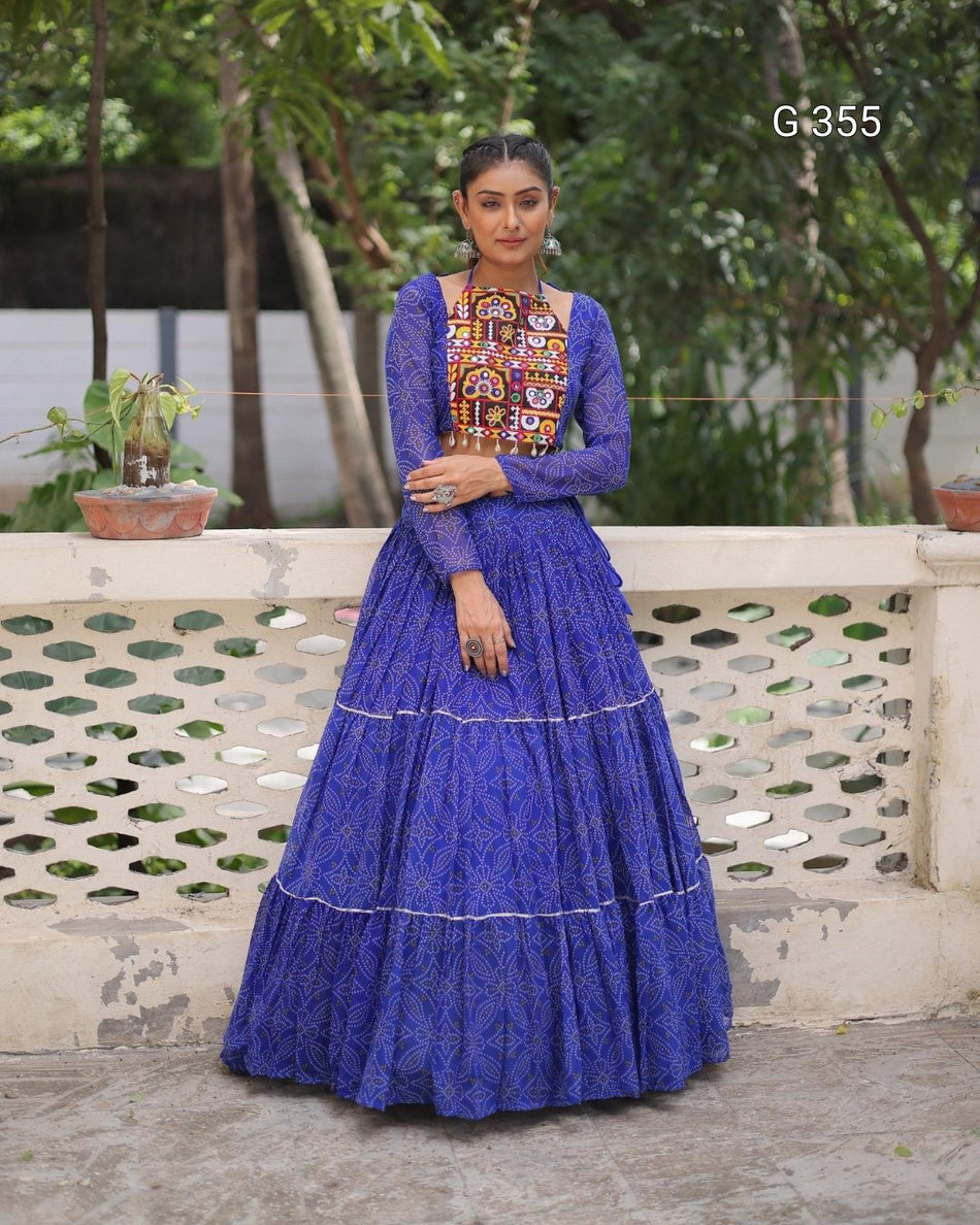 Faux Georgette Lehenga with Bandhej Print & Gotta Patti Lace