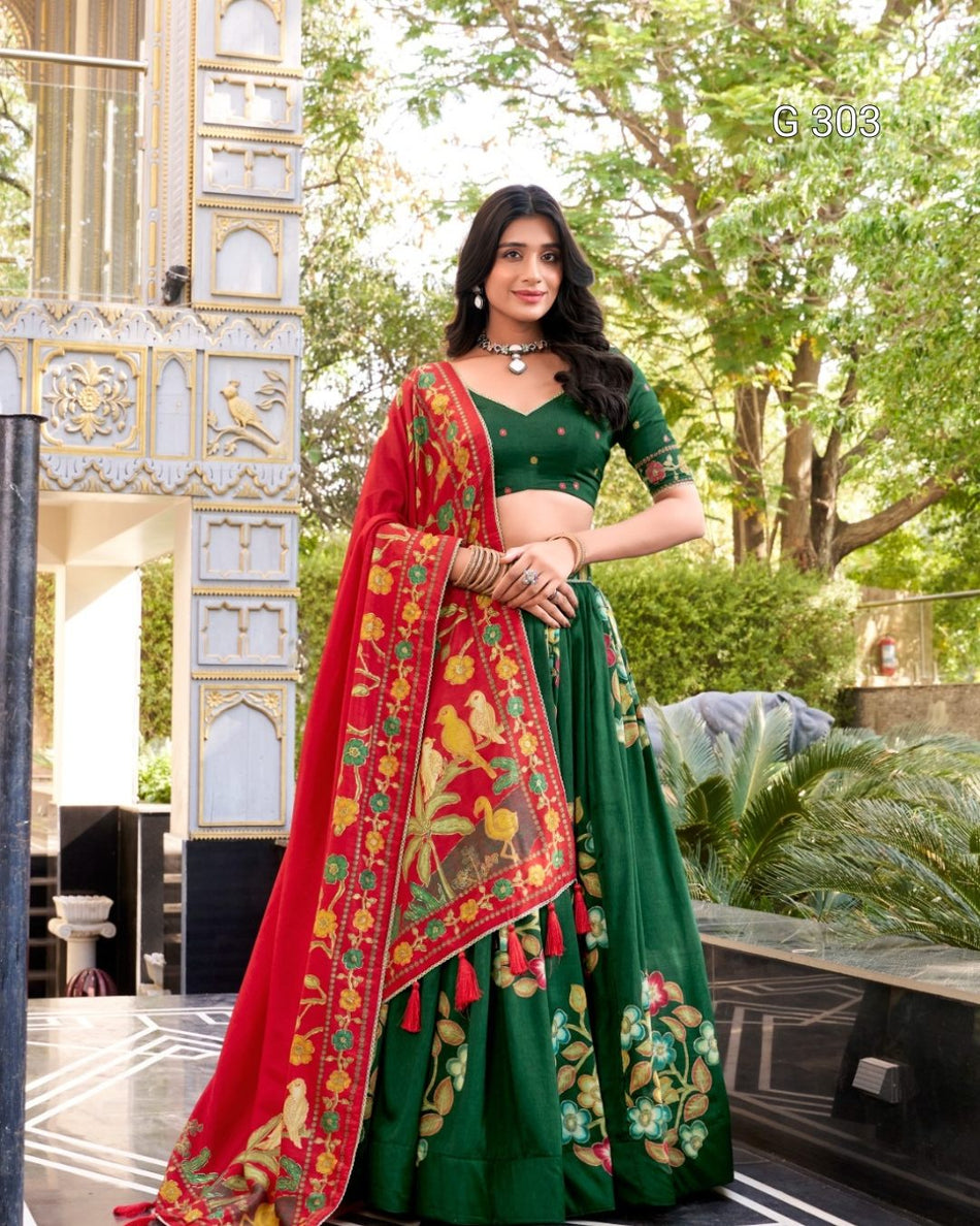 Tasar Silk Lehenga with Printed & Foil Work – G 303