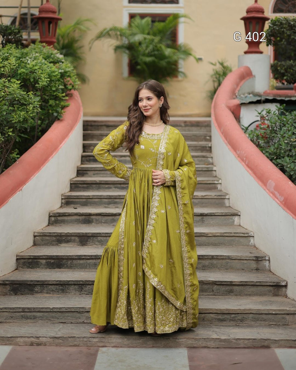 Chinon Kurti with Sequins Embroidered Sharara & Dupatta – G 402