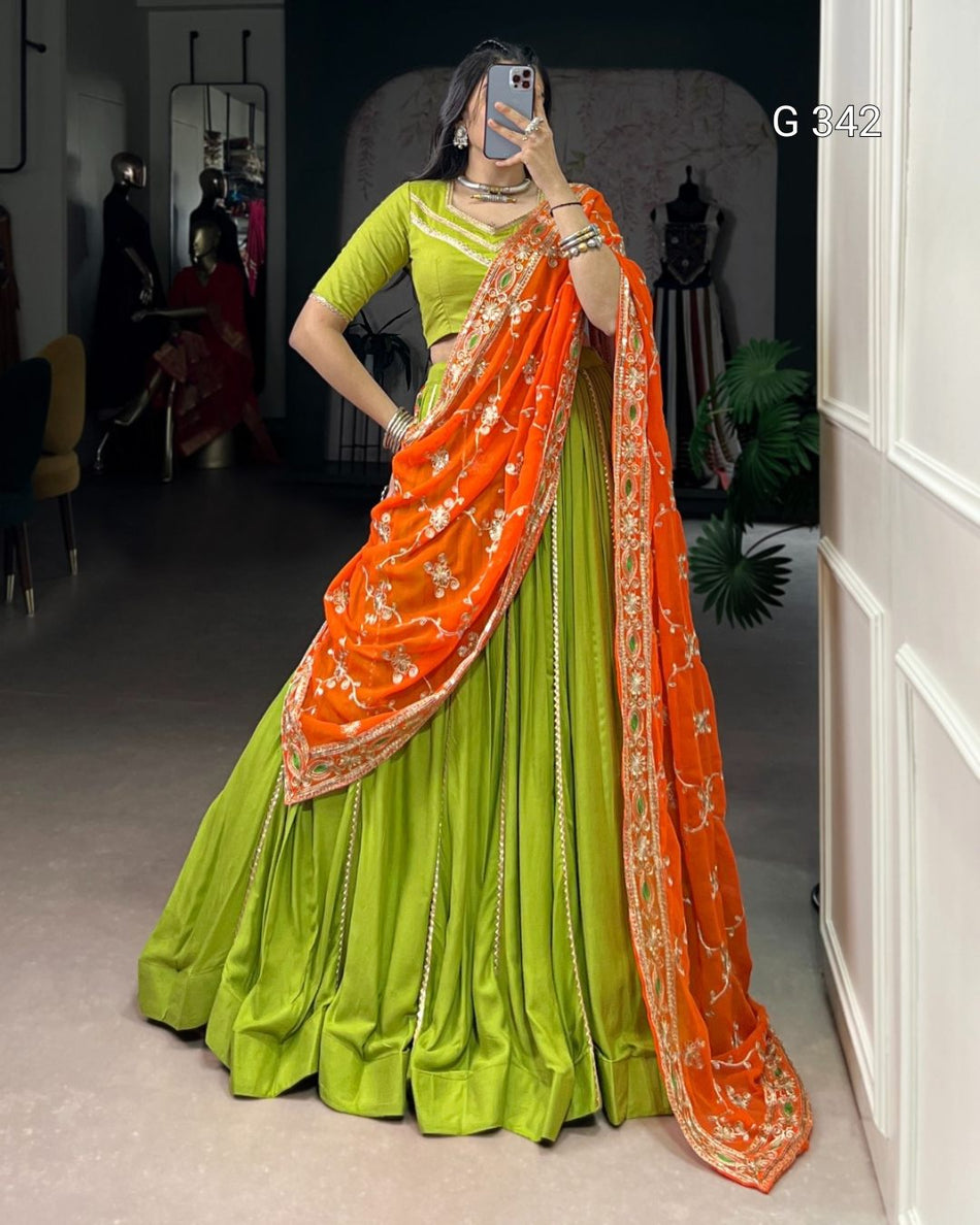 Pure Rayon Lehenga with Lace & Sequins Work - G 342
