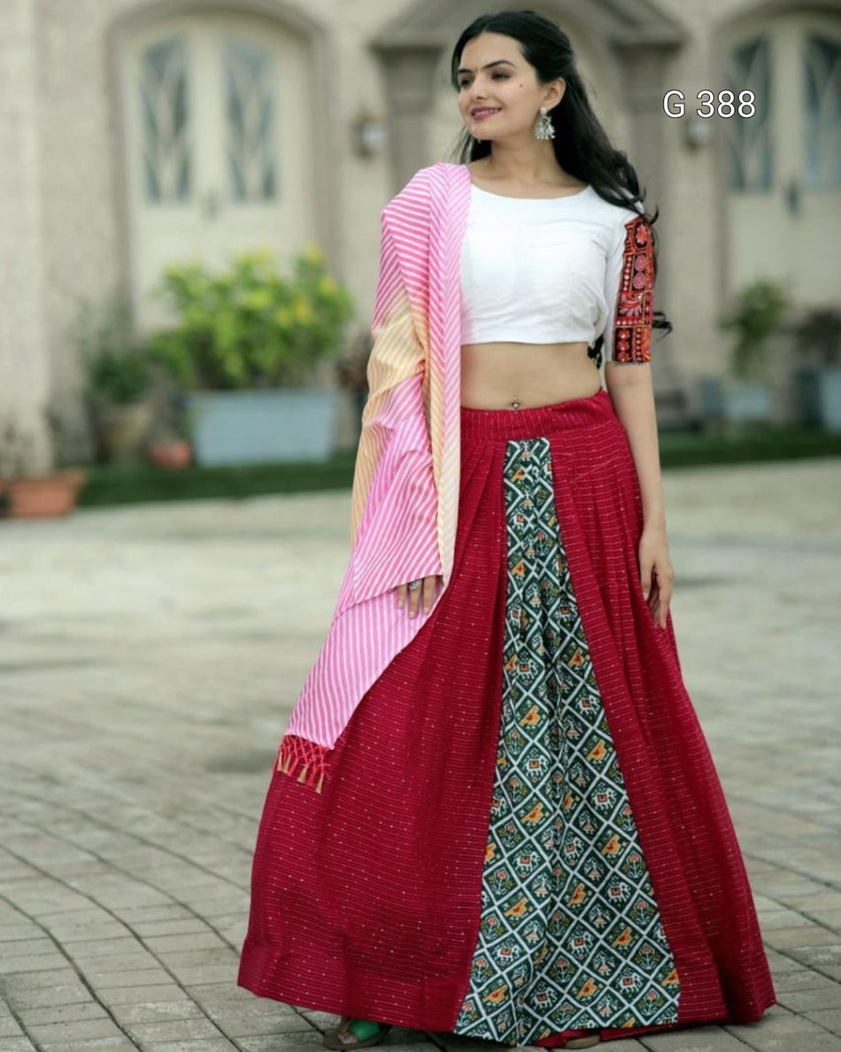 Viscose Crochet Lehenga with Taffeta Silk Blouse & Chinnon Dupatta – G 388