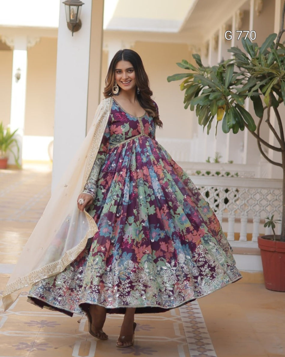 Premium Readymade Alia Cut Gown with Dupatta Set | Designer Party Wear - G 770