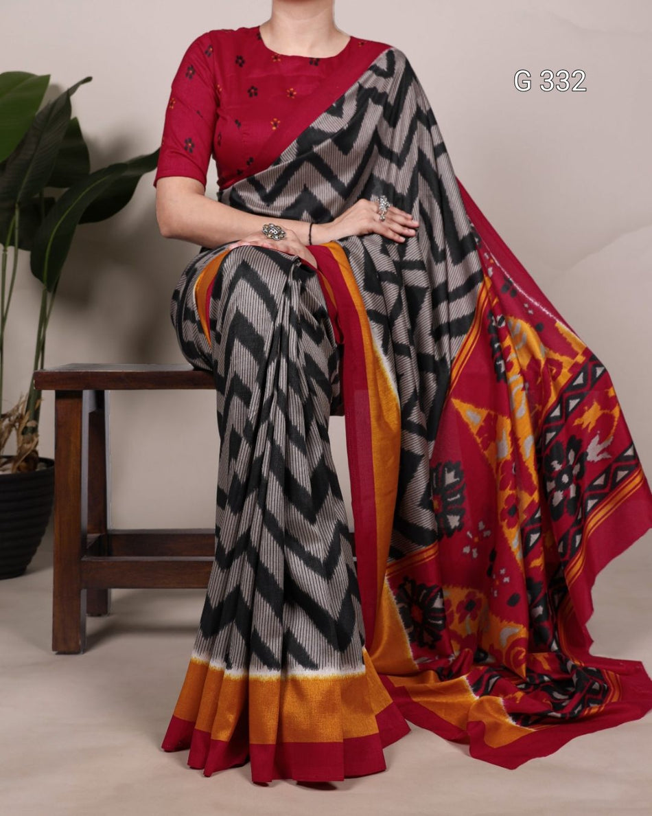 Tasar Silk Saree with Printed Design – G 332 Mehndi