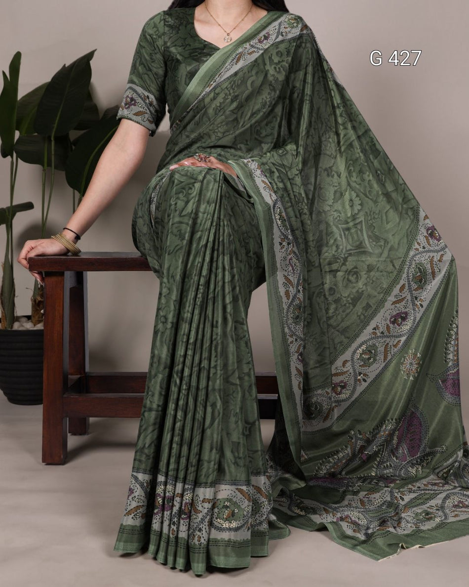 Printed Crepe Saree with Matching Blouse – G 427