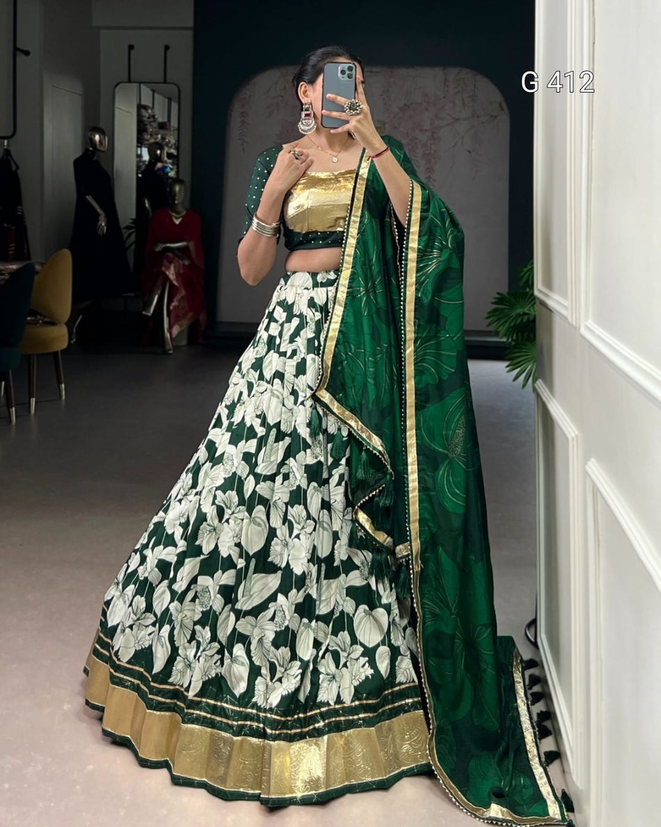 Tasar Silk Lehenga with Foil & Embossed Lace Work – G 412