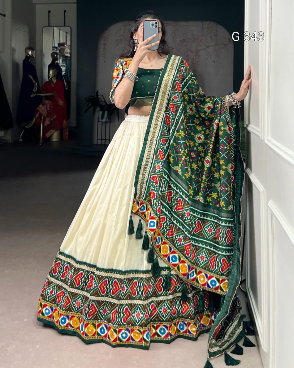 Tasar Silk Lehenga with Patola & Mirror Work - G 343