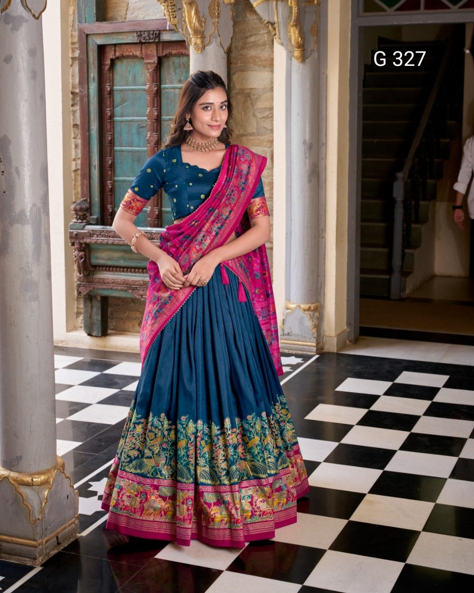 Tasar Silk Lehenga with Printed Foil & Gotta Patti Work – G 327