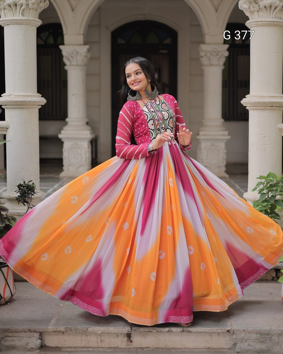 Kora Cotton Gown with Multi-Thread & Gota Patti Work – G 377