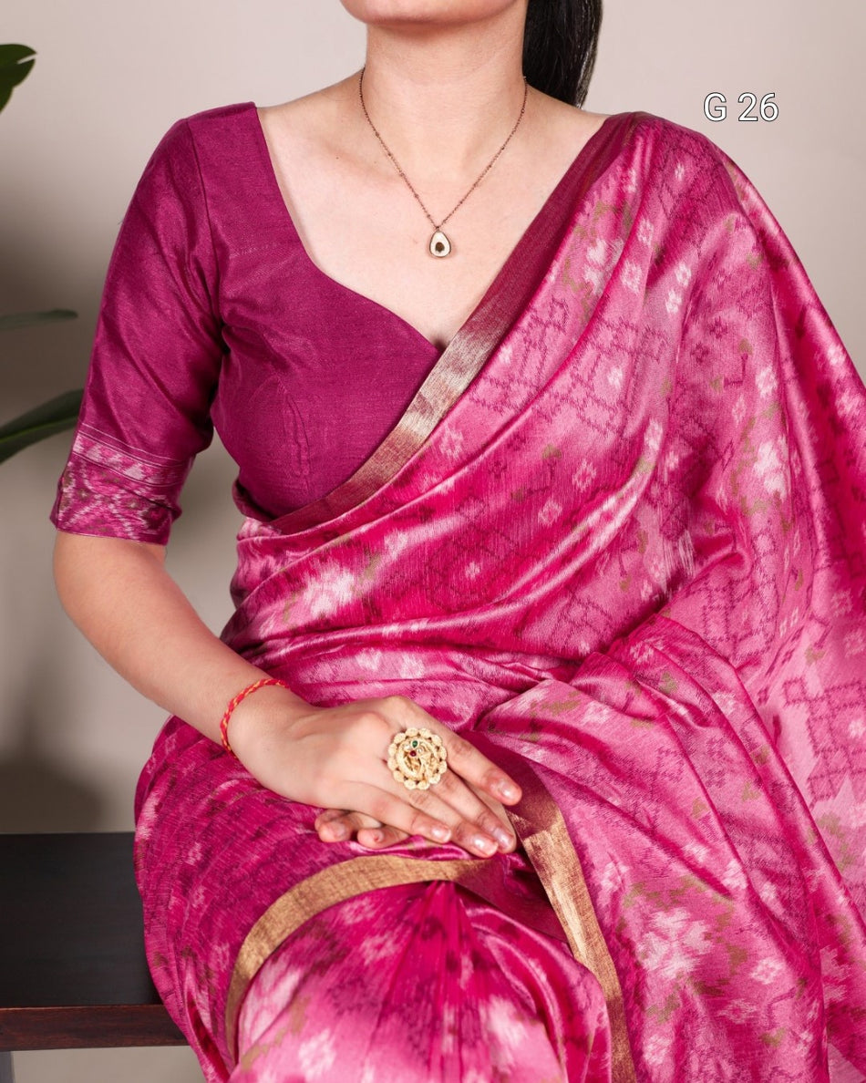 Patola Print Jacquard Silk Saree with Zari Weaving – G 26 Pink