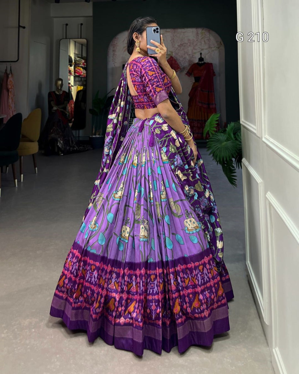 Pichwai Patola Print Tussar Silk Lehenga with Zari Weaving Border – G 210 Lavender