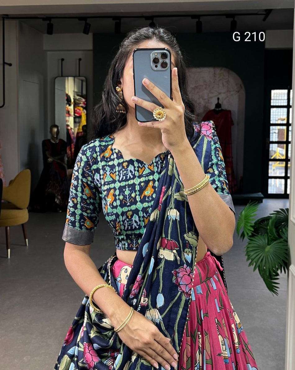 Pichwai Patola Print Tussar Silk Lehenga with Zari Weaving Border – G 210 Pink