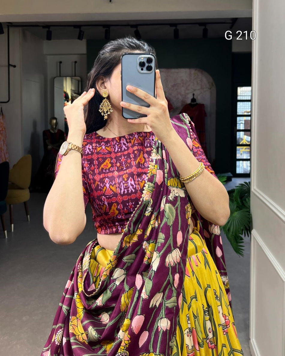 Pichwai Patola Print Tussar Silk Lehenga with Zari Weaving Border – G 210 Yellow