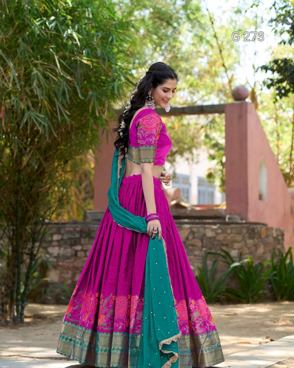 Cotton Silk Lehenga with Thread Embroidery & Georgette Dupatta – G 273 Pink