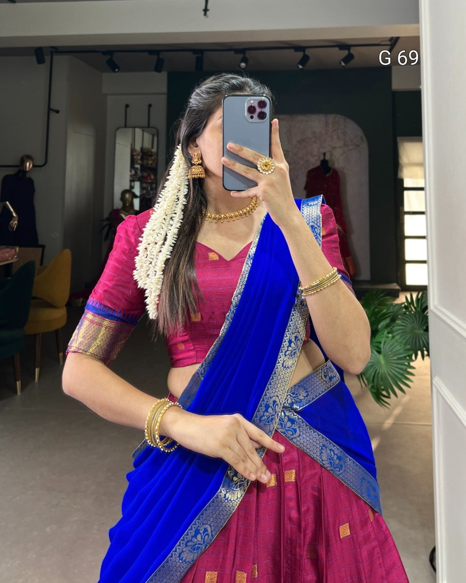 Cotton Silk Lehenga with Weaving Work & Paithani Concept – G 69 Pink