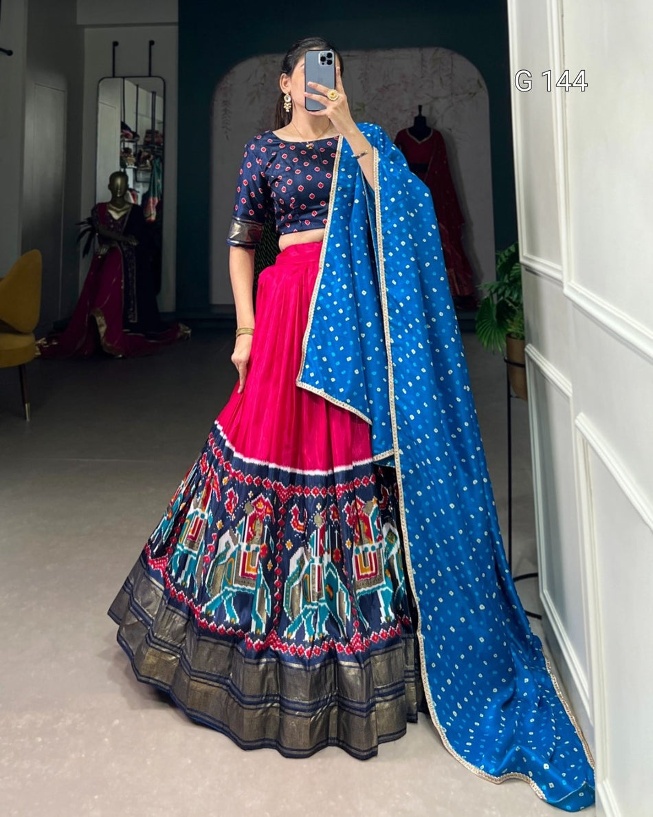 Pink Dola Silk Lehenga with Patola Print & Foil Work – Bridal Lehenga Set-G 144 Pink