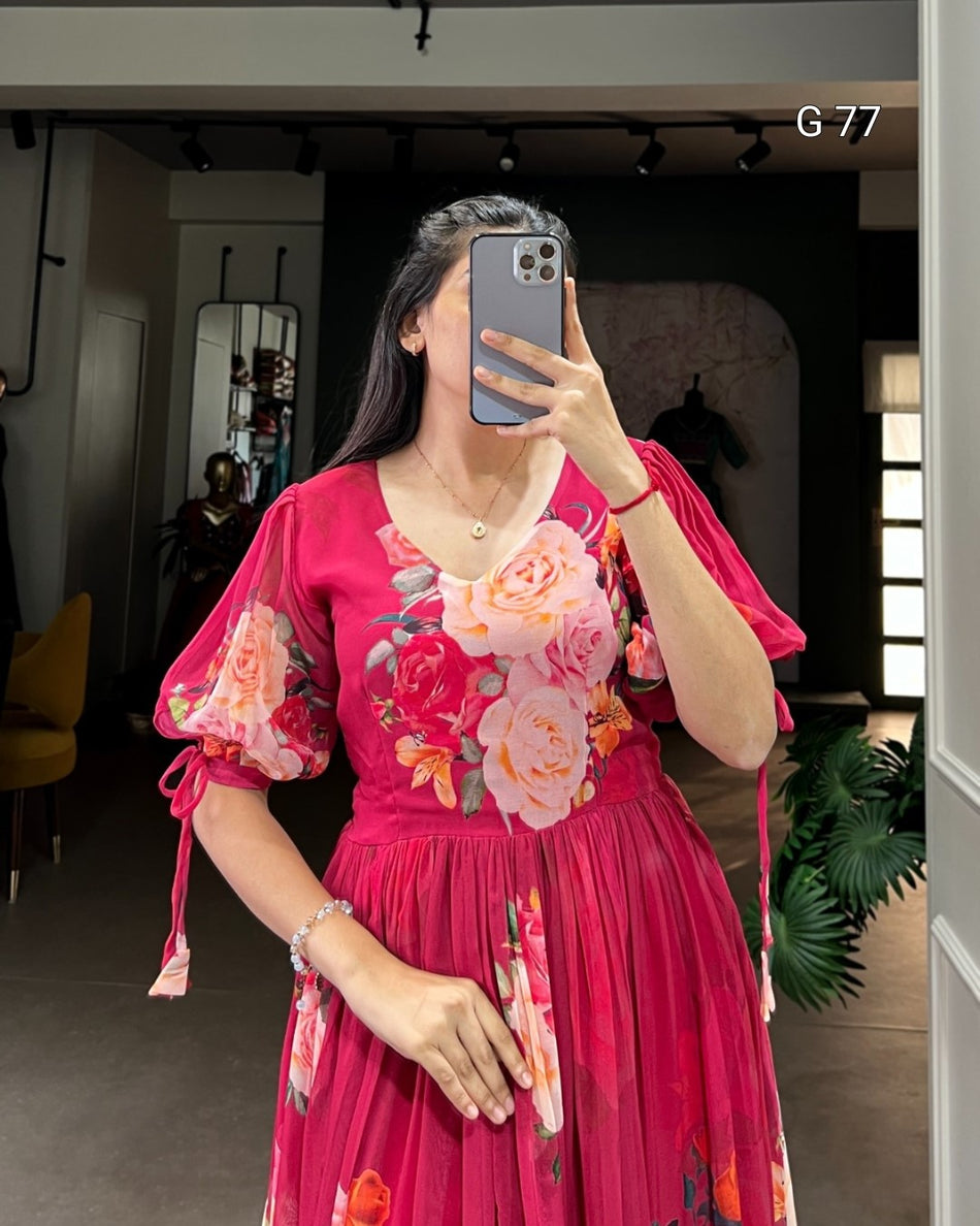 Floral Printed Georgette Frock – G 77 Pink