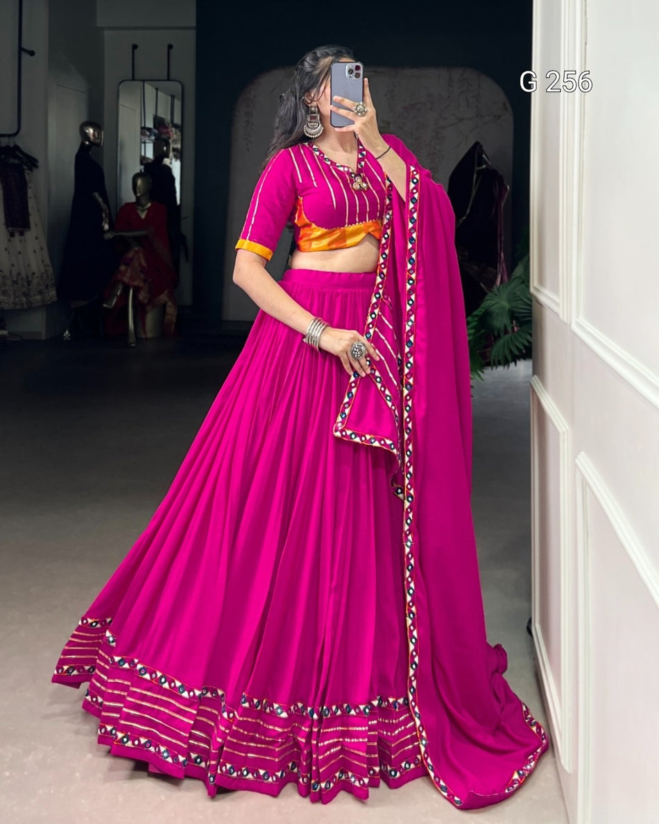 Sequins & Thread Embroidery Gold Crush Lehenga with Lace Border – G 256 Pink