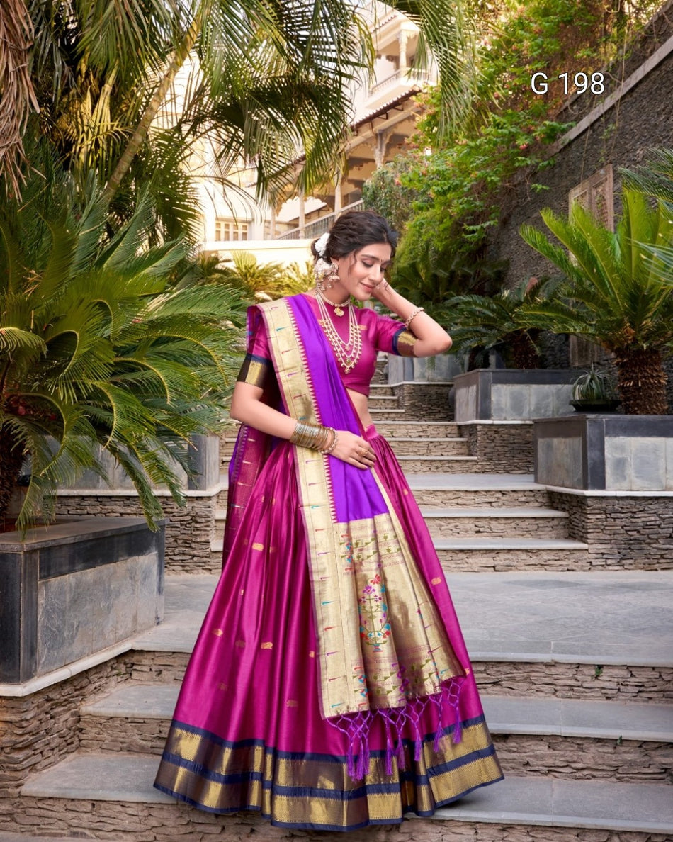 Pink Jacquard Silk (Paithani) Lehenga with Zari Weaving Work – G 198 Pink