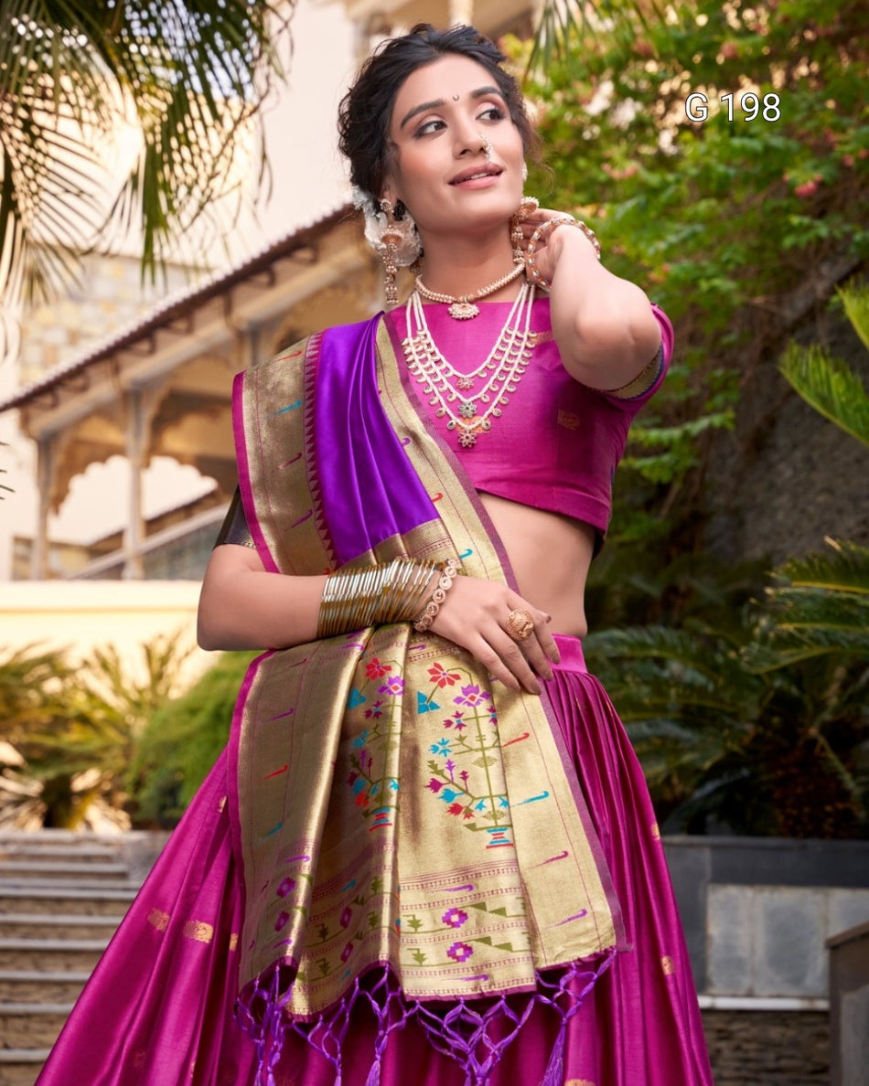 Pink Jacquard Silk (Paithani) Lehenga with Zari Weaving Work – G 198 Pink