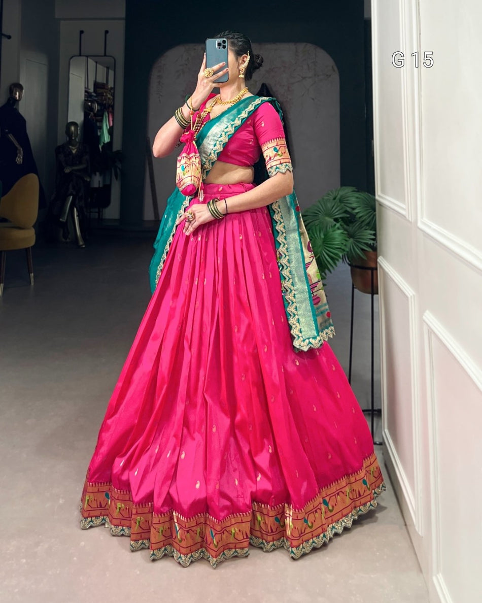 Pink Jacquard Silk Lehenga with Zari Weaving & Sequins Work – G 15 Pink
